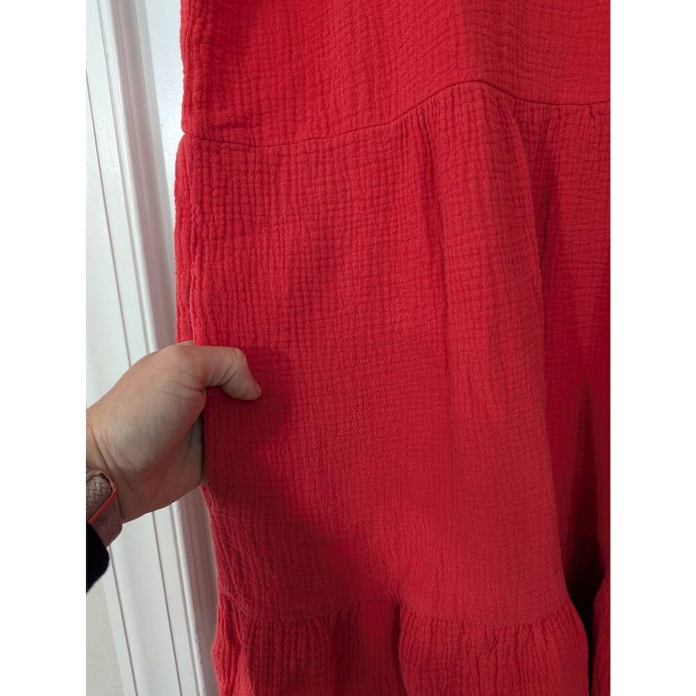 Lucky Brand Dress women's size 1X red gauze tiered V-neck pockets airy - Picture 5 of 7